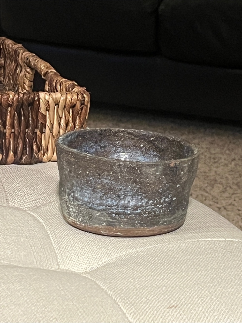 Vintage Handmade Rustic Ceramic tea bowl in Dark Brown and Black